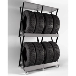 Мобильный стеллаж для 8 автомобильных колес (2 комплекта) до 255 мм, черный корпус, металлическая система с верхней полкой.