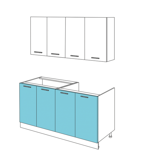Дарина (кухня) Комплект 1600 (без столешницы) БЕЛЫЙ ГЛЯНЕЦ/АКВАМАРИН