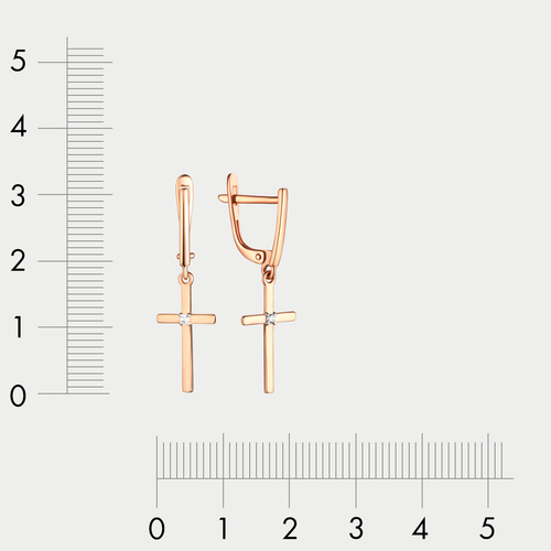 Длинные серьги для женщин из розового золота 585 пробы с фианитом (арт. 40259500)