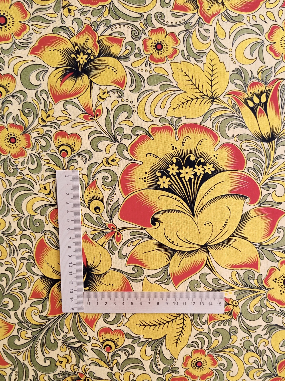 Ткань бязь плательная, рис. "Хохлома", ширина 150 см, арт. 34.7