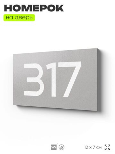 Номер на дверь 317, табличка на дверь для офиса, квартиры, кабинета, аудитории, склада, серая 120х70 мм, Айдентика Технолоджи
