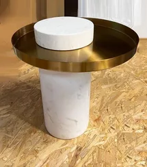 Журнальный столик Melba, Ø42х53 см, белый мрамор, золото