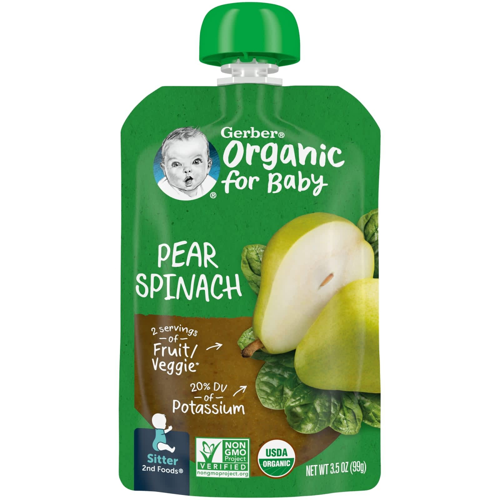 Gerber, Organic for Baby, 2nd Foods, груша и шпинат, 99 г (3,5 унции)