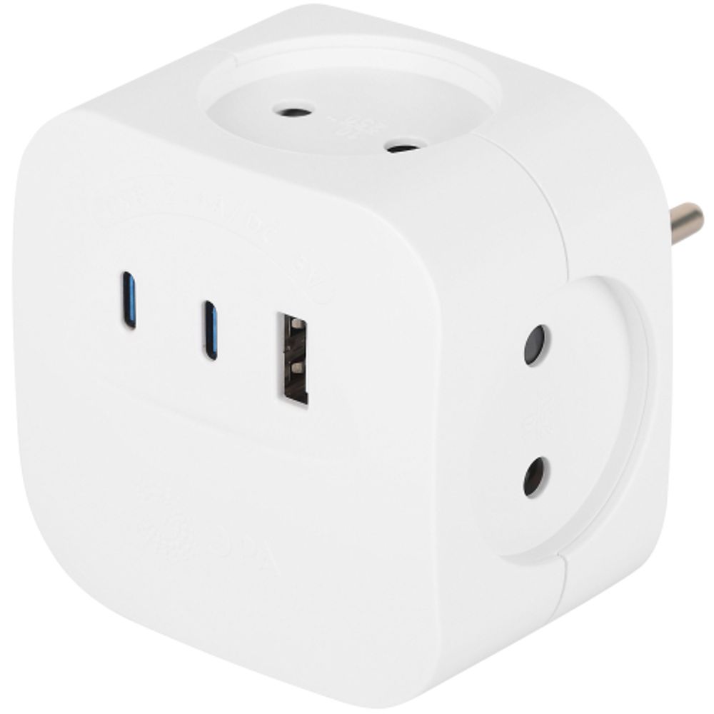 Разветвитель электрический ЭРА SP-4-3USBAC-W на 4 розетки + 3 USB A+C со шторками 10А белый