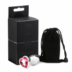 Серебристая анальная пробка с розовым кристаллом в форме сердца - 7 см. (Цвет: розовый)