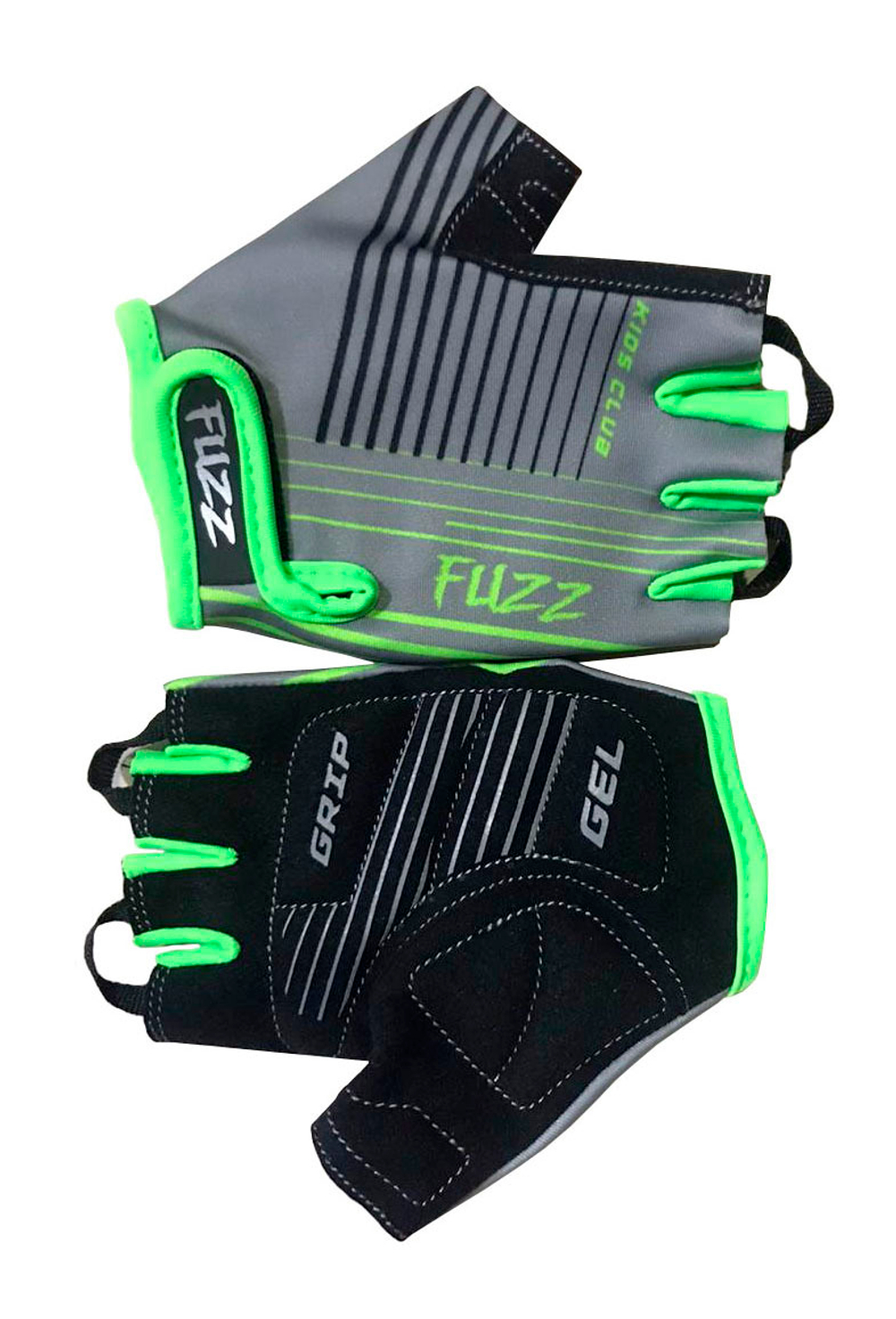 Перчатки детские лайкра RACE LINE серо-неоновый зеленый, р-р 4/S (для лет), GRIP GEL, с петельками, на липучке FUZZ