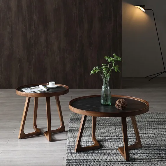 Журнальный столик Vario Ø80х46 см, черная керамика, орех