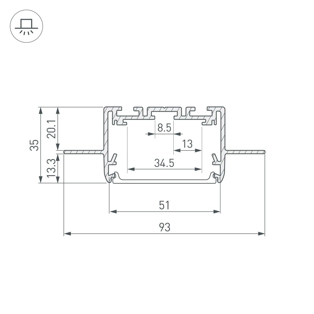 Профиль SL-LINIA55-FANTOM-2500 ANOD (Arlight, Алюминий) 035650