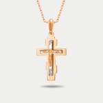 Крест женский православный из комбинированного золота 585 пробы без вставок (арт. АПШ067-0123)