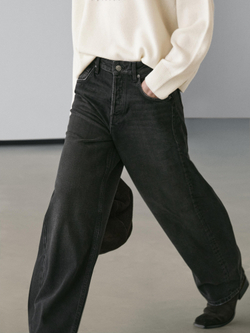 Massimo Dutti Джинсы Balloon Fit со средней посадкой, черный