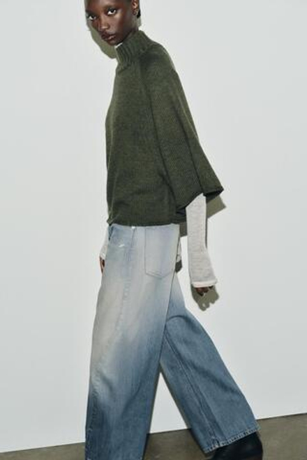 ZARA СВИТЕР-НАКИДКА, МЯГКИЙ ЗЕЛЕНЫЙ