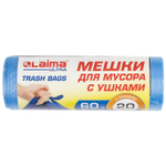 Мешки для мусора с ушками LAIMA "ULTRA" 60 л синие рулон 20 шт. прочные ПНД 14 мкм 60х76 см (7 штук в упаковке)
