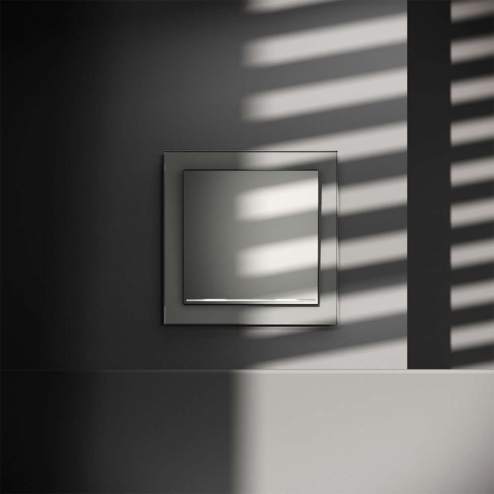 Проходной переключатель встраиваемый VOLTUM S70 одноклавишный с подсветкой 10А, (сталь)