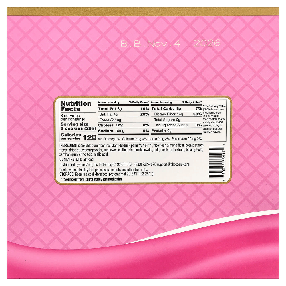 ChocZero, премиальное печенье, вафли, клубника, 16 шт., 224 г (8 унций)