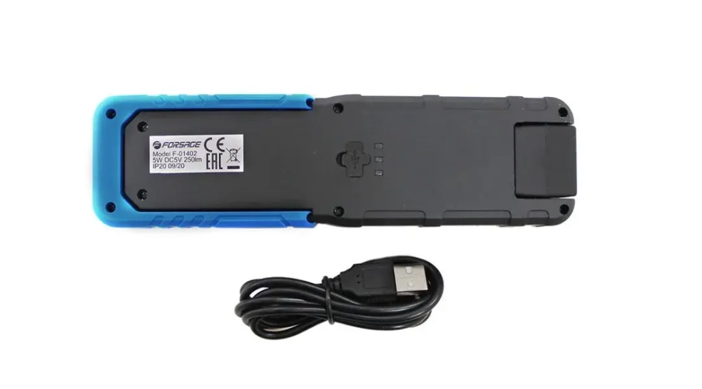 Лампа светодиодная аккумуляторная(5W COB+1W,магнит,180гр.,250Lm,2000mAh,USB провод,время раб.3ч,время заряд.2-3ч,защита гнезда зарядки) Forsage F-01402