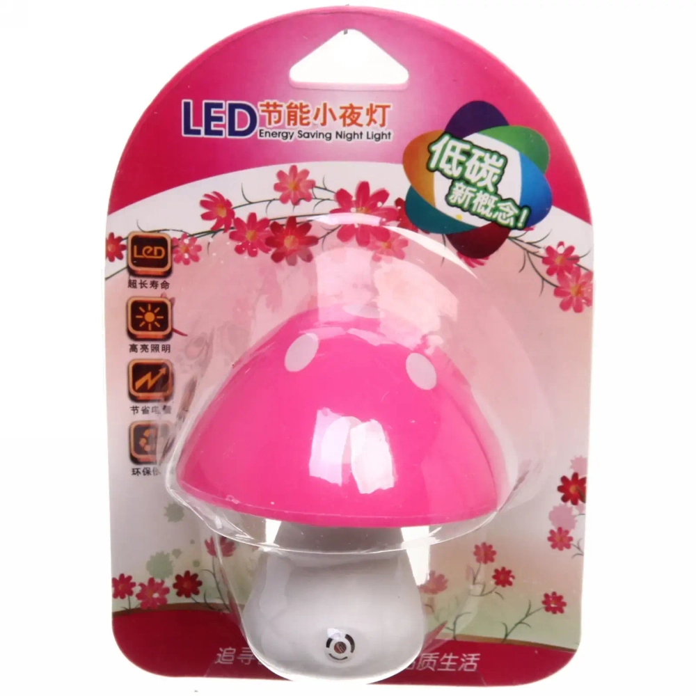 Ночник-светильник «Гриб» 7,5*7см с датчиком света, цвет розовый 4LED 230V