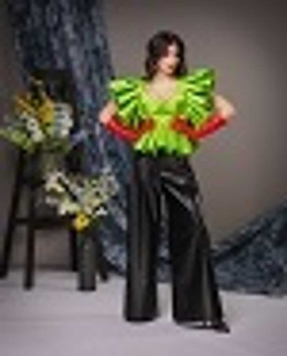 16-04-22 SS Топ-корсет с широкими «воланами», лайм XL