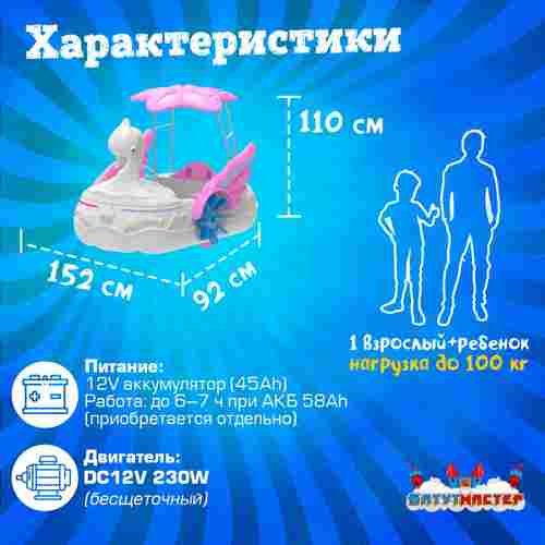 Семейная электрическая лодка-катамаран «Бело-розовый лебедь», 1+1