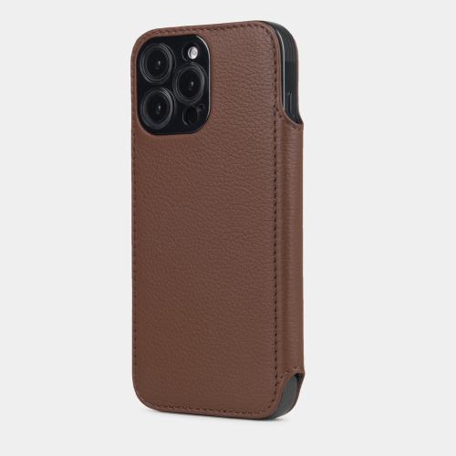 Чехол-книжка кожаная для iPhone 16 Pro, теленок цвета шоколад