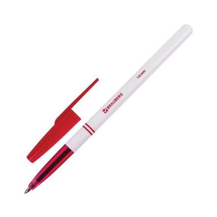 Ручка шариковая Brauberg Офисная, красная, 0.5мм, белый корпус