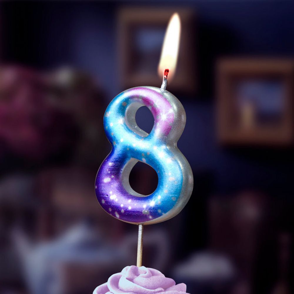 Свеча Цифра, 8 Космос, Градиент, 4,3 см, 1 шт.