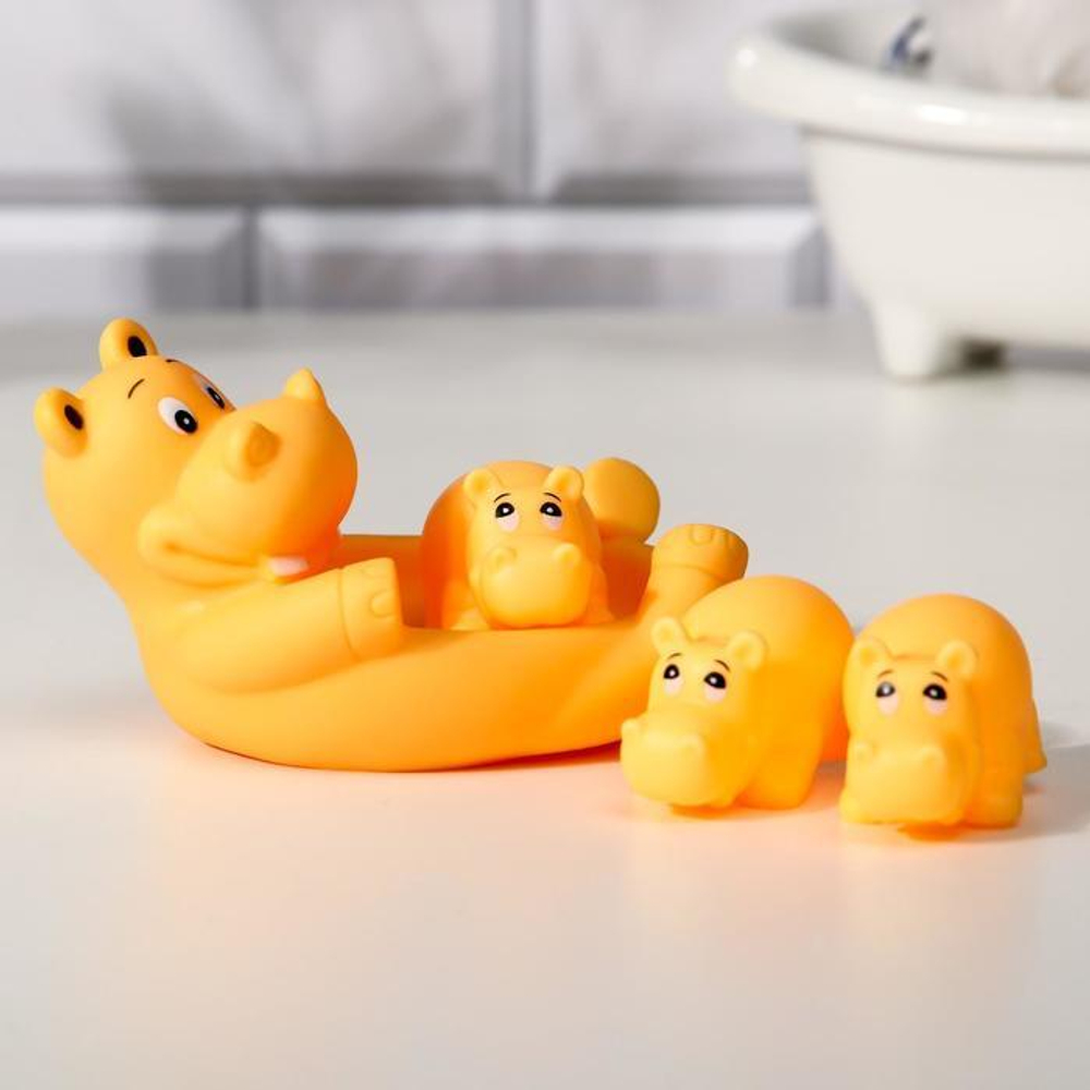 2634034 Набор игрушек для купания «Бегемотики»: мыльница, игрушки 3 шт. р-р: 14см