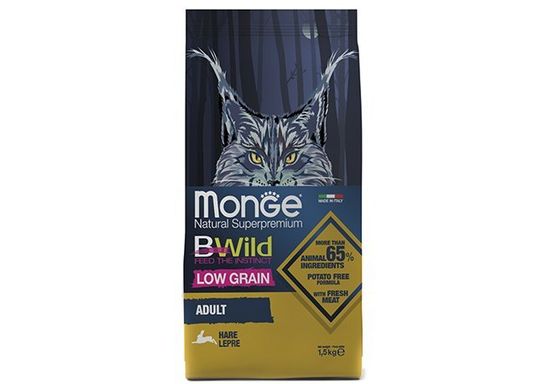 Monge Cat BWild Adult Сухой корм Монж для взрослых кошек мясо зайца 1,5 кг