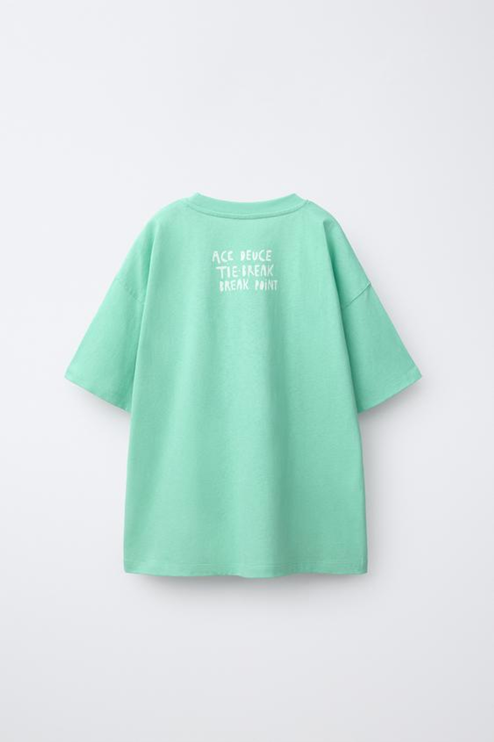 ZARA ФУТБОЛКА С ПРИНТОМ, МЯГКИЙ БИРЮЗОВЫЙ