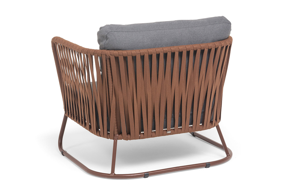 "Багамы" кресло плетеное из роупа, каркас алюминий коричневый (RAL8016) муар, роуп BZ23-ED31, ткань темно-серая 027