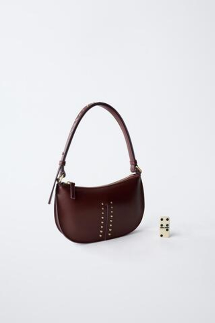 ZARA СУМКА С ЗАКЛЕПКАМИ, БОРДОВО-КРАСНЫЙ