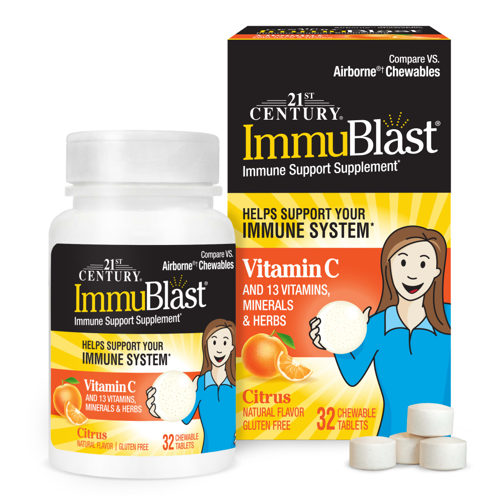 21st Century, ImmuBlast®, витамин C, цитрус, 32 жевательные таблетки