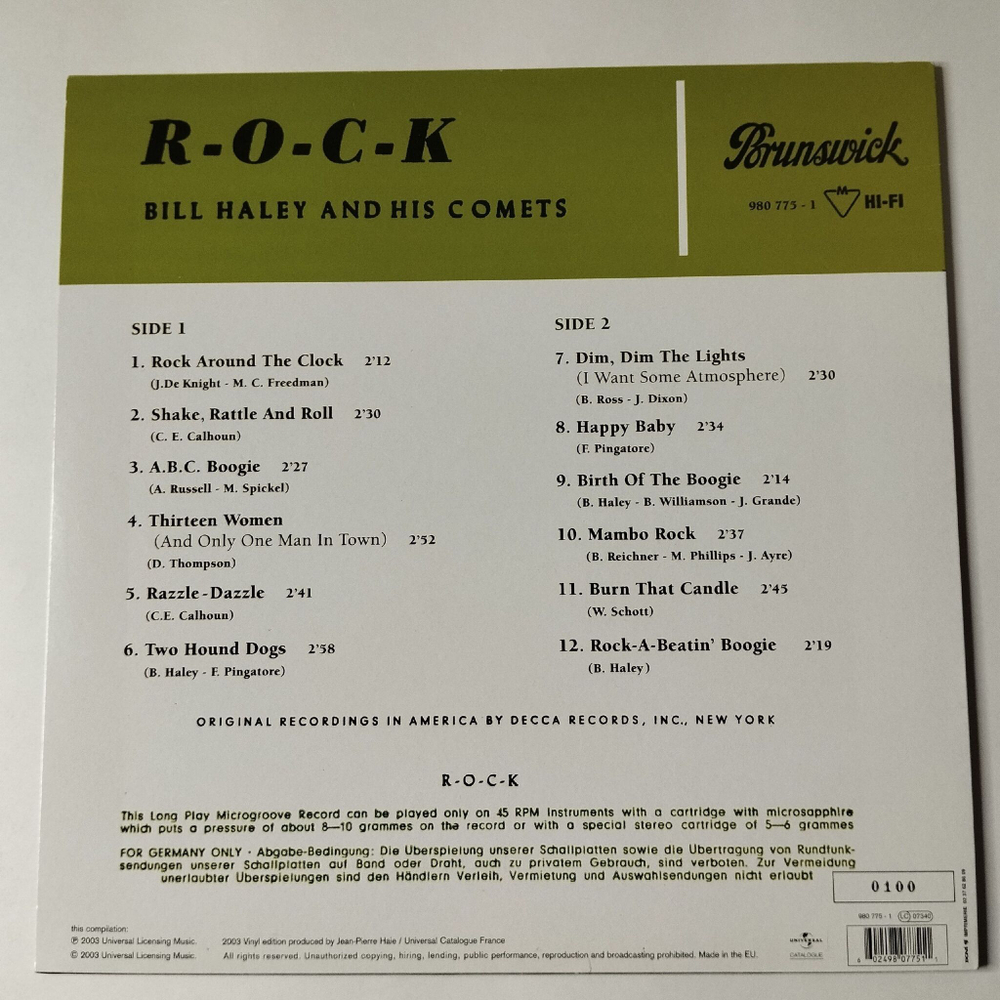 Винтажная виниловая пластинка LP Bill Haley And His Comets R O C K (France 2003) Rock Around the Clock