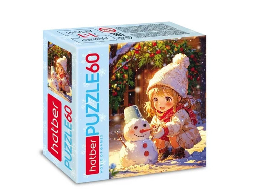 ПАЗЛ для/детей 60 эл. ХАТБЕР Девочка и снеговичок 165*230 мм (60ПЗ5_32856)