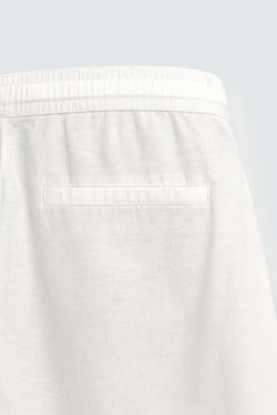 ZARA БРЮКИ RELAXED FIT ИЗ СМЕСИ ХЛОПКА, ЖЕЛТОВАТО-БЕЛЫЙ