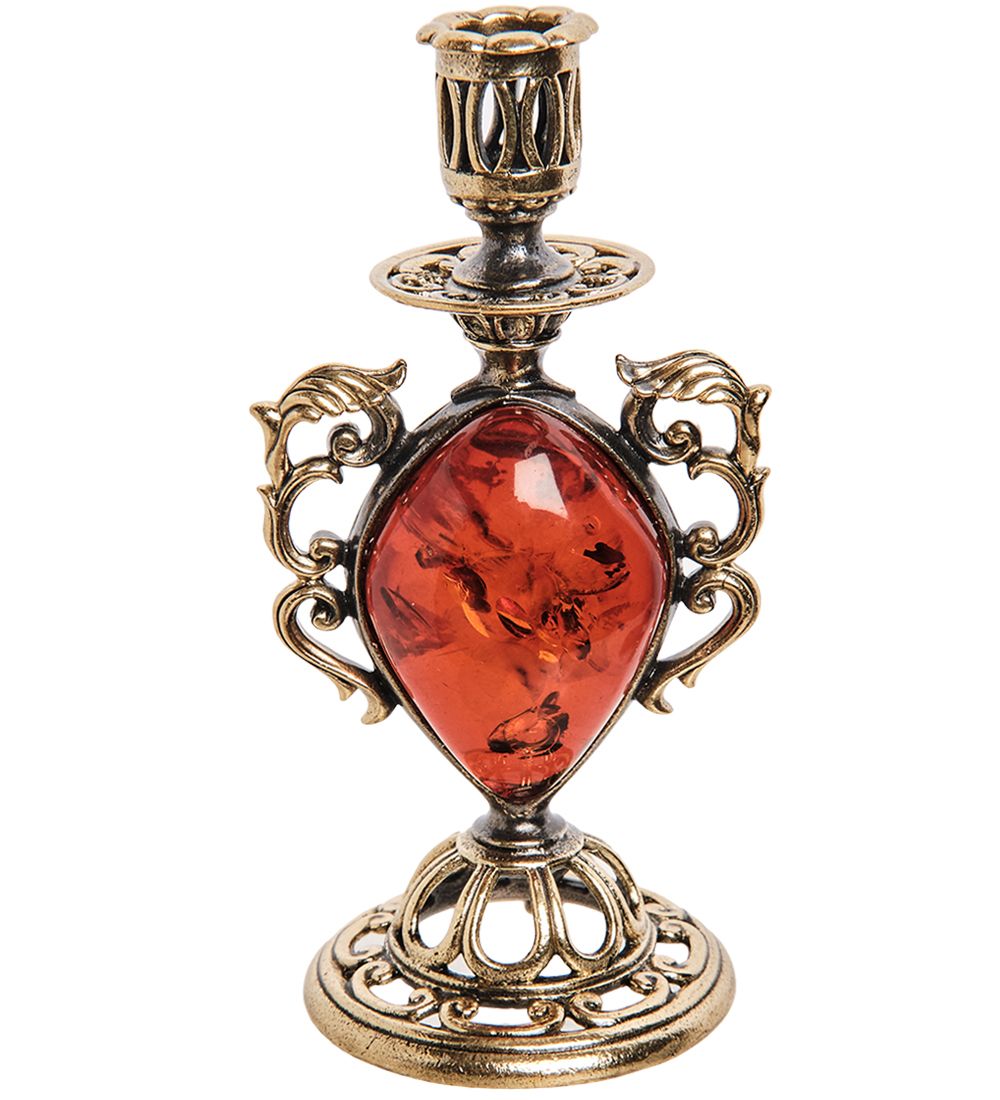 Народные промыслы AM-3275 Подсвечник «Канделябр» (латунь, янтарь)