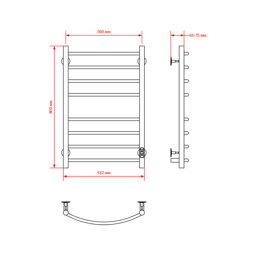 Полотенцесушитель MIXLINE CAPELLA  80х50 (таймер, 318 Вт, 8 перекладин) электрический ЧЕРНЫЙ
