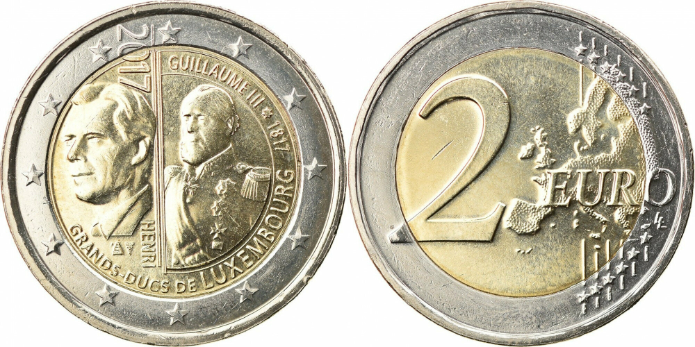 Люксембург 2 евро, 2017 200 лет со дня рождения Виллема III UNC