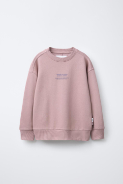 ZARA ОДНОТОННАЯ ТОЛСТОВКА С РЕЛЬЕФНОЙ НАДПИСЬЮ, БЛЕДНО-ЛИЛОВЫЙ