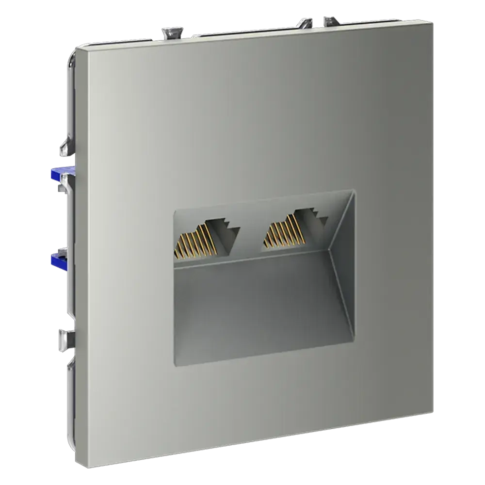 Розетка компьютерная встраиваемая VOLTUM S70 двойная RJ45+RJ45 кат.6, (сталь)