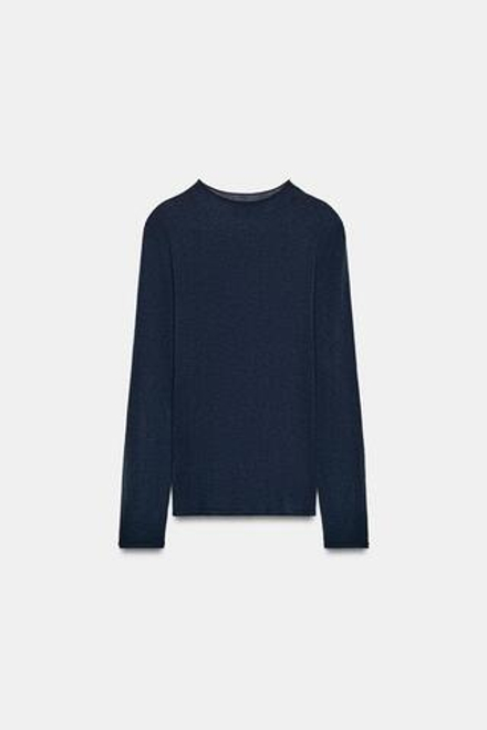 ZARA УЛЬТРАТОНКИЙ ТОП ИЗ ШЕРСТИ И ШЕЛКА, МОРСКОЙ СИНИЙ