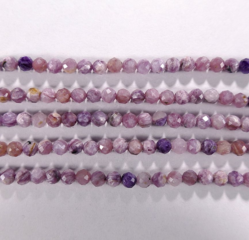 Нить Бисера из чароита, шар граненый 3мм