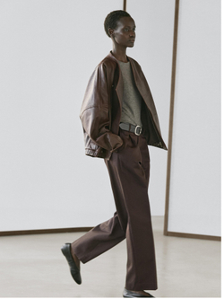 Massimo Dutti Бомбер асимметричного кроя из кожи наппа, коричневый