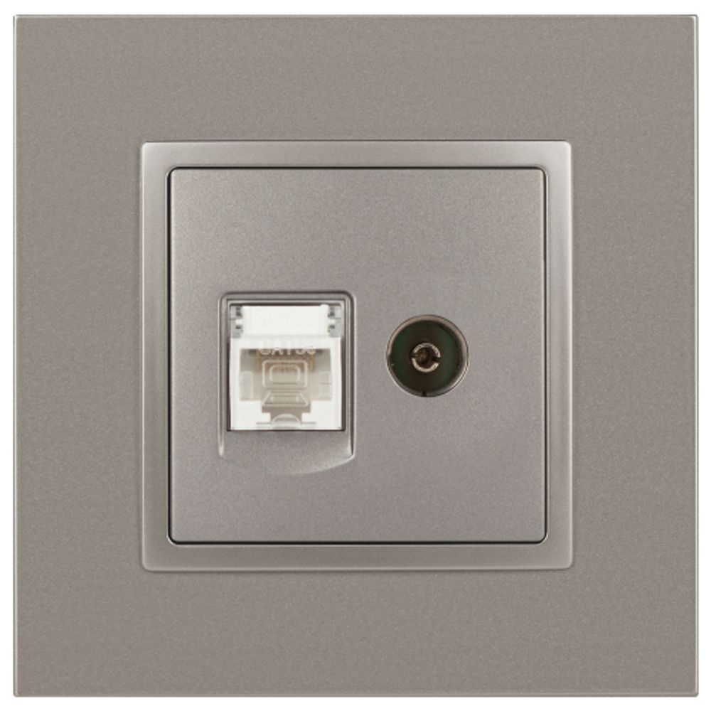 Розетка ЭРА Elegance 14-3110-16 RJ45+TV, титан | Эра Elegance