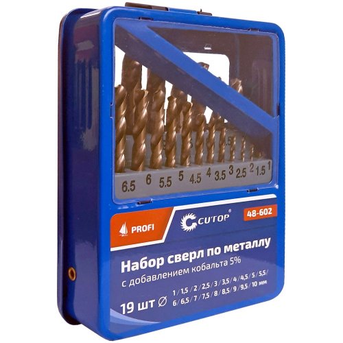 Набор сверл Cutop Profi 1-10 мм по металлу 19 шт   48-602