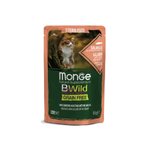 Влажный корм для стерилизованных кошек беззерновой из лосося с креветками и овощами паучи Monge Cat BWild GRAIN FREE 0,085