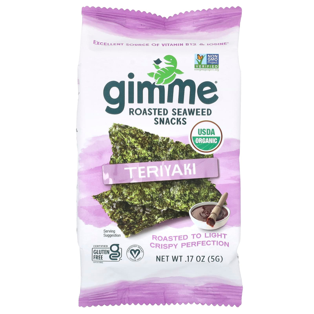 gimMe, Снеки из жареных морских водорослей, терияки, 6 пакетиков по 5 г (0,17 унции)