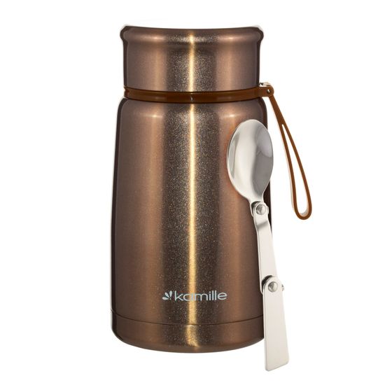 Термос пищевой 800 мл. Kamille KM 2148 из нержавеющей стали с ложкой и ремешком