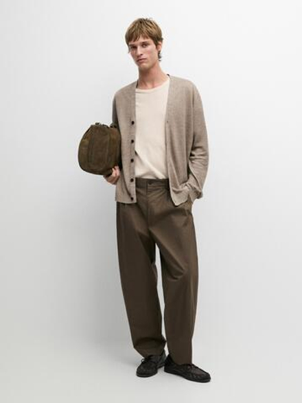 Massimo Dutti Хлопковые брюки с двойными вытачками, темно-зеленый