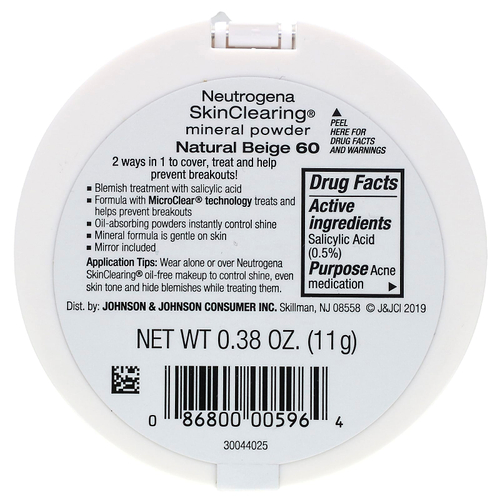 Neutrogena, Очищающая минеральная пудра, натуральный бежевый 60, 11 г (0,38 унции)