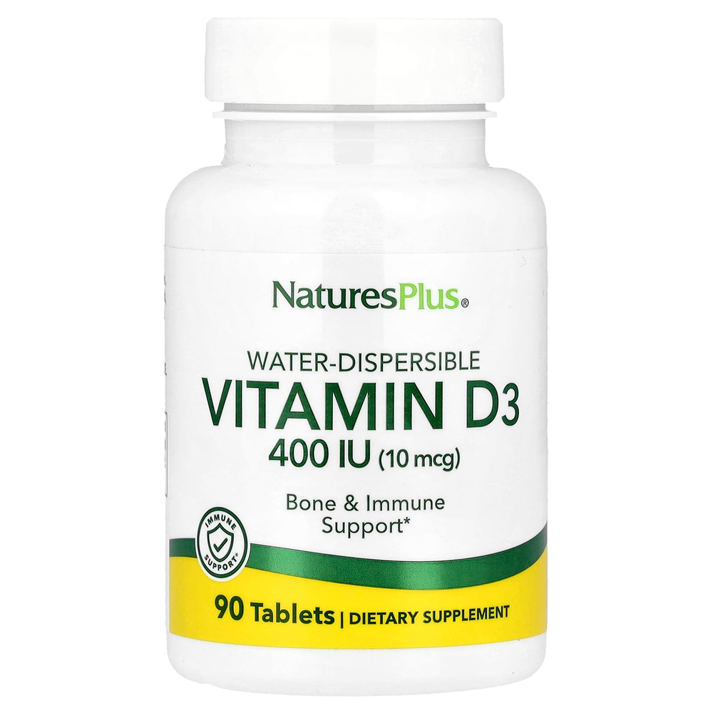 NaturesPlus, Водорастворимый витамин D3, 10 мкг (400 МЕ), 90 таблеток